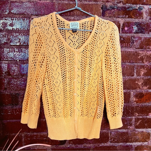 Joanie Clothing Mustard Yellow Crochet Cardigan Size XS - Picture 1 of 3